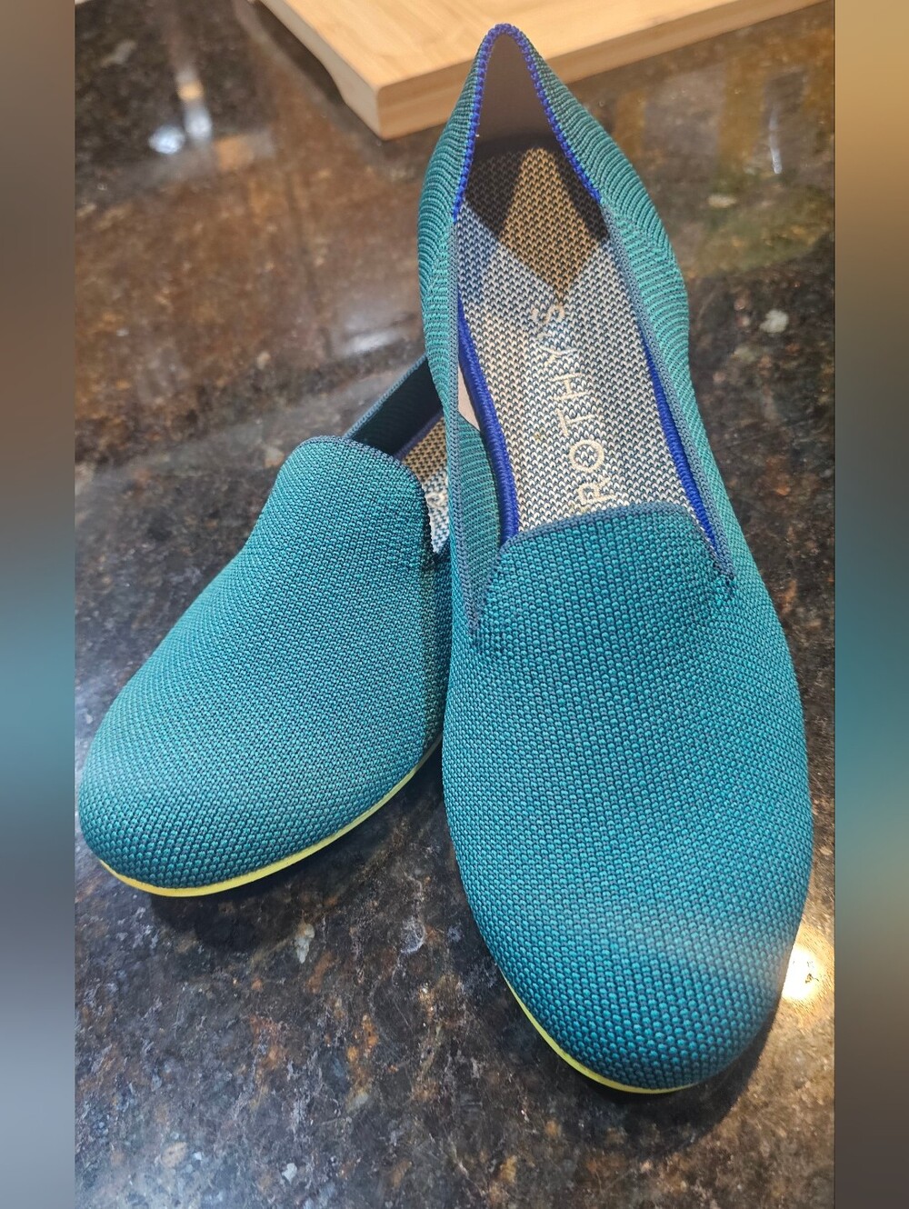 ROTHYS Women's Teal Knit Slip-On Flats